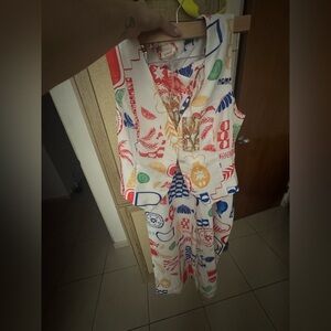 Colorful Graphic Print Vest and Skirt Set